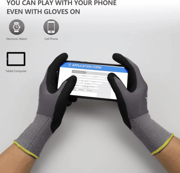 Work Gloves Microfoam Nitrile Coated-6 Pairs,Seamless Knit Nylon Gloves,Gray Work Gloves - Image 3