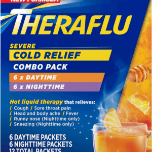 Combo Daytime and Nighttime Severe Cold Relief Powder, Honey Lemon Flavor, 12 Count, 6 Daytime + 6 Nighttime