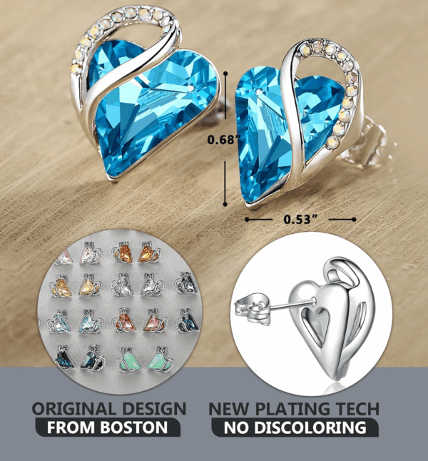 Infinity Love Heart Birthstone Crystal Stud Earrings for Women, Silver Tone Fashion Statement Jewelry, Holiday Birthday Gifts for Mother Daughter Wife Mom Sister Her - Image 3