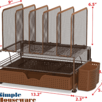 Mesh Desk Organizer with Sliding Drawer, Double Tray and 5 Upright Sections, Copper - Image 2