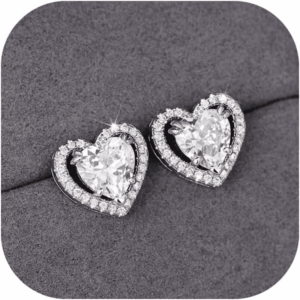 Full Diamond Stud Earrings, Sparkling Heart/Round/Princess Cut Birthstone Stud Earrings for Women Birthday Jewelry