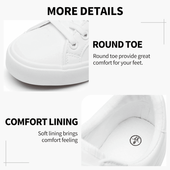 Womens White Tennis Shoes PU Leather Sneakers Casual Walking Shoes for Women - Image 3