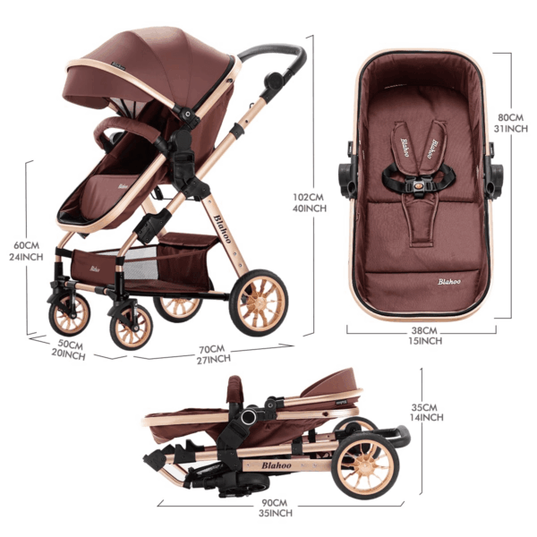 Baby Stroller for Toddler,Bassinet Stroller,Foldable Aluminum Alloy Pushchair with Adjustable Backrest,Adjustable Direction Coffee - Image 7