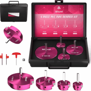 4 Pcs PVC Pipe Reamer Kit with 1-1/2Inch, 2Inch, 3Inch, 4Inch, 1 Carbide Insert, Aluminum PVC Fitting Saver, Plumbing Tools for SCH40