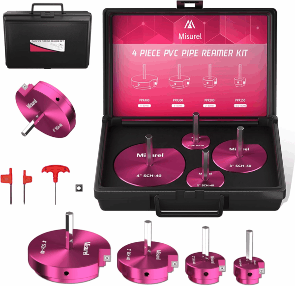 4 Pcs PVC Pipe Reamer Kit with 1-1/2Inch, 2Inch, 3Inch, 4Inch, 1 Carbide Insert, Aluminum PVC Fitting Saver, Plumbing Tools for SCH40