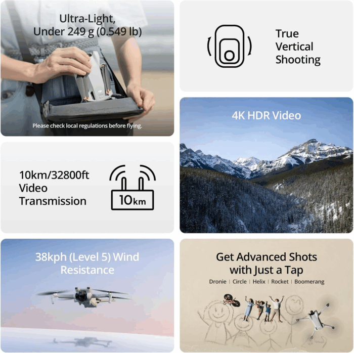 Mini 3 Fly More Combo, Lightweight 3X Mechanical Gimbal Mini Camera Drone with 4K HDR Video, 3 Batteries for 114-Min Flight Time, up to 32800Ft (10Km) Video Transmission, True Vertical Shooting - Image 2