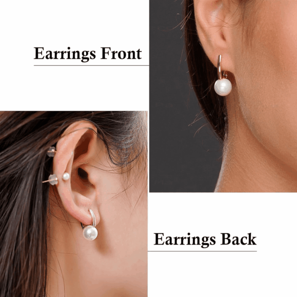 Pearl Hoop Earrings, Pearl Huggie Earrings for Women Big Gold Pearl Earrings Dainty 12 Mm Pearl Drop Earrings Dangle Hoop Earring as Girls Leverback Earrings Vintage Jewelry Wedding Gifts - Image 6