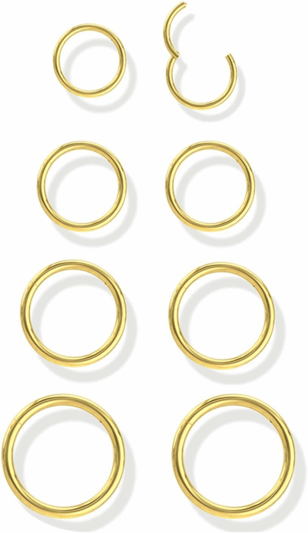 8 Pcs 16G 316L Surgical Steel Nose Rings Hoops Septum Rings Lip Rings Hypoallergenic Nose Clicker Ring Tragus Helix Cartilage Daith Rook Sleeper Earring Body Piercing Jewerly for Women Men