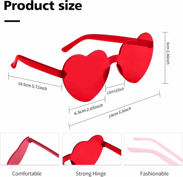 Heart Shaped Party Glasses - 3 Pairs, Colorful Sunglasses - Image 2