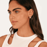 14K Gold Chain Earrings for Women | Double Piercing Dangle Chain Huggie Hoop Earrings | Cubic Zirconia Pearl Stud Ear Cuff Earrings for Women - Image 5