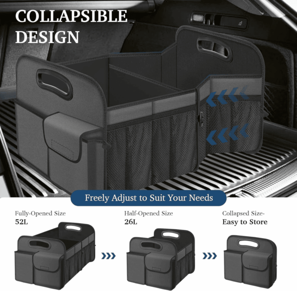 Car Trunk Organizer, Car Storage Organizer with Large Capacity Waterproof Collapsible Trunk Organizer for Car Suv/Jeep/Sedan (Grey, Standard) - Image 4