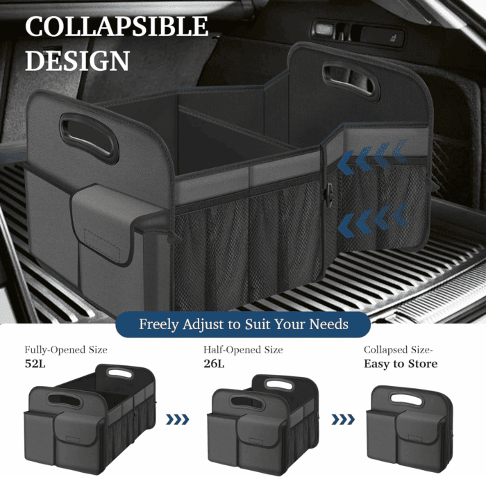 Car Trunk Organizer, Car Storage Organizer with Large Capacity Waterproof Collapsible Trunk Organizer for Car Suv/Jeep/Sedan (Grey, Standard) - Image 4