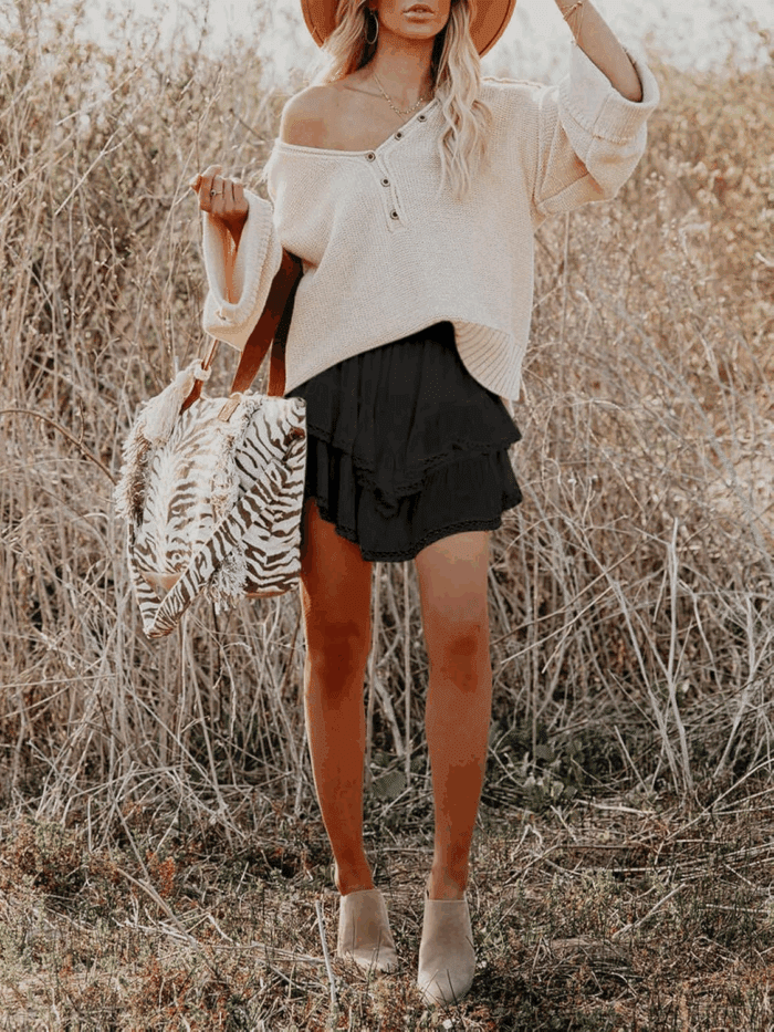 Flowy Shorts for Women Casual Boho Ruffle Tiered Skorts High Waist Mini Skirts Golf Tennis Crochet Shorts - Image 5