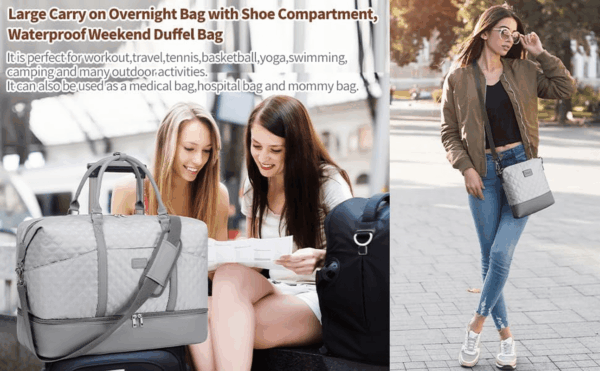Weekender Bag, Large Travel Duffel Bag for Women, Carry on Overnight Bag with Shoe Compartment and Toiletry Bags - Image 2