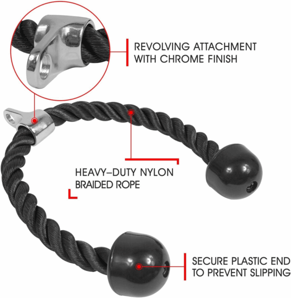 Deluxe Tricep Rope Cable Attachment, 27 & 36 Inch with 4 Colors, Exercise Machine Attachments Pulley System Gym Pull down Rope with Carabiner - Image 2