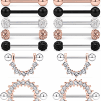 12-16Pcs 16G 14G Surgical Steel Tongue Ring Nipple Shield Barbell Ring Bar Nipplerings Body Piercing Jewelry for Women Men