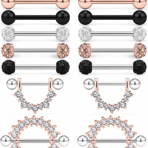 12-16Pcs 16G 14G Surgical Steel Tongue Ring Nipple Shield Barbell Ring Bar Nipplerings Body Piercing Jewelry for Women Men