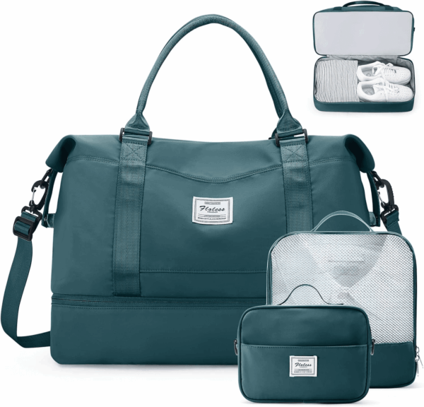 Weekender Bags for Women,Travel Duffle Overnight Bag with Shoe Compartment,Personal Item Carry on Bag,Gym Bag,3 Pcs Set