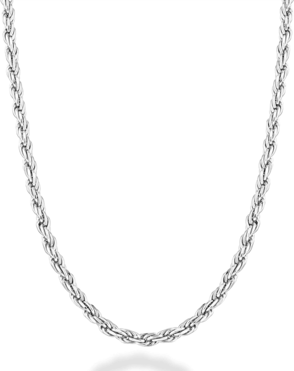 Solid 925 Sterling Silver Italian 2Mm, 3Mm Diamond-Cut Braided Rope Chain Necklace for Men Women Made in Italy