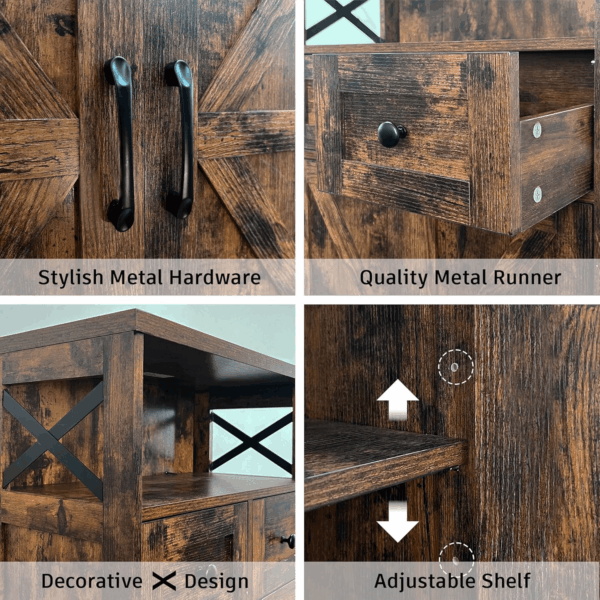 Farmhouse Storage Cabinet with Drawers and Shelves, Kitchen Pantry Storage Cabinet, Floor Hutch Cupboard for Dining Living Room Home Office, Rustic Brown - Image 8