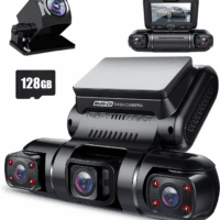 360 Degree View 4 Channel Dash Cam Front and Rear inside Left Right, Dash Camera for Cars, Built-In GPS Wifi Night Vision, 24/7 Recording Parking Mode Monitor, Free 128G Card