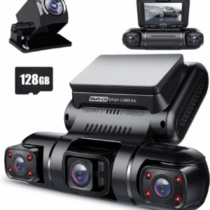 360 Degree View 4 Channel Dash Cam Front and Rear inside Left Right, Dash Camera for Cars, Built-In GPS Wifi Night Vision, 24/7 Recording Parking Mode Monitor, Free 128G Card