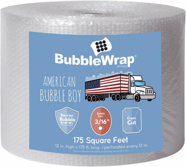 Bubble Wrap Roll 175', Small Bubble Wrap 3/16 Cushioning, 175Ft Perforated Every 12" Made in the USA by  for Packing, Moving, Wrapping of Glassware, Dishes, Furniture and More!