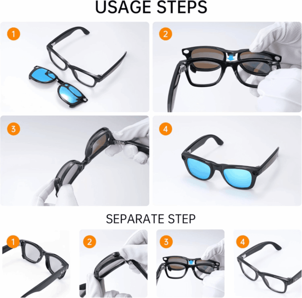 2Pcs Polarized Clip for Ray-Ban Meta Wayfarer Smart Glasses, Discoloration Clips for Ray-Ban Meta Wayfarer Standard RW4006 (Size M 50-22) Protect Your Eyes, Cool and Fashion (Silver, Blue) - Image 7