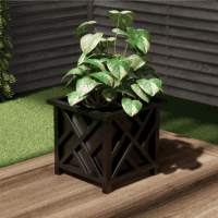Lattice Design Planter Box – 14.75-Inch-Square Decorative Outdoor Flower or Plant Pot – Front Porch, Patio, and Garden Decor (Black) - Image 5