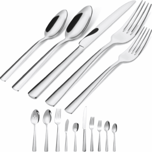 45-Piece Silverware Set Flatware Cutlery Set Service for 8, Durable Stainless Steel Tableware in Ergonomic Design Size and Weight, Kitchen Utensil Sets with Steak Knives, Rust-Proof, Dishwasher Safe