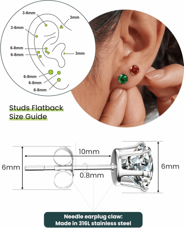 12 Pairs Silver Earrings Surgical Steel Earrings Women'S Earrings Hypoallergenic Earrings Set Men'S Earrings 12 Colors Cubiczirconia Studs Earrings - Image 5