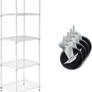 5-Tier White Shelving Unit (SHF-01055) + 4" Caster Wheels for Shelving Units (Set of 4)