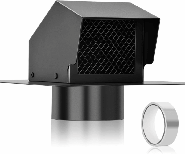 4 Inch Roof Vent Cap, Heavy Duty Galvanized Steel Removable Roof Exhaust Vents for Houses, Home Ventilation System with Damper, Black
