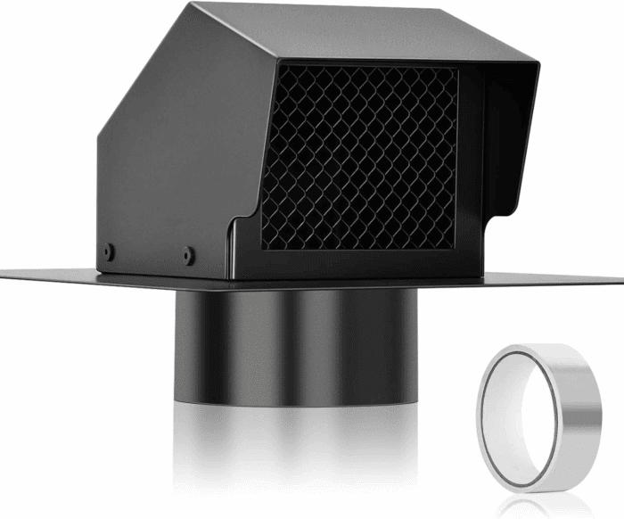 4 Inch Roof Vent Cap, Heavy Duty Galvanized Steel Removable Roof Exhaust Vents for Houses, Home Ventilation System with Damper, Black