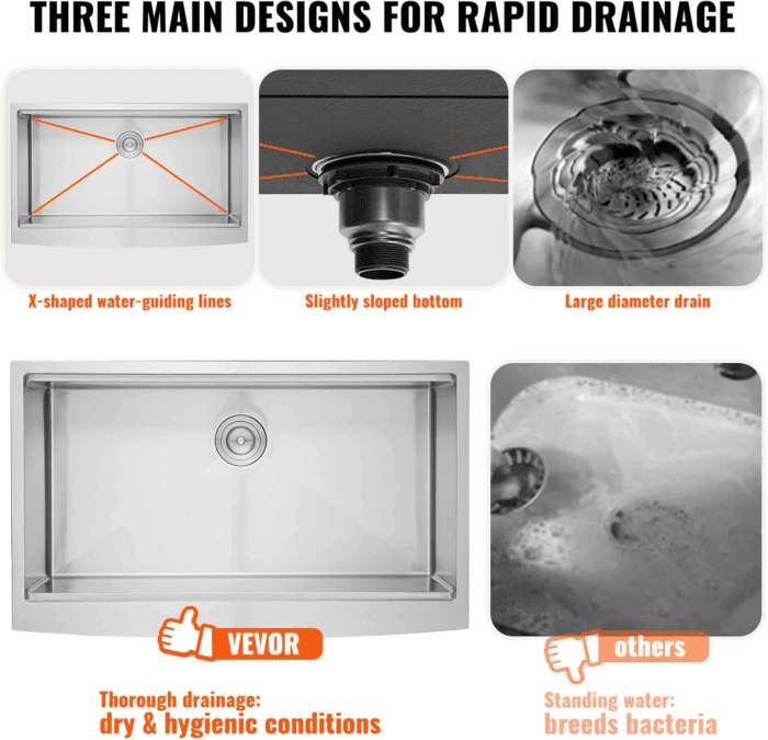 33 Inch Farmhouse Kitchen Sink, 304 Stainless Steel Sink, Top Mount Single Bowl Kitchen Sinks with Ledge & Accessories, Household Dishwasher Sinks for Farm, Prep Kitchen, Garage and Bar Sink - Image 5