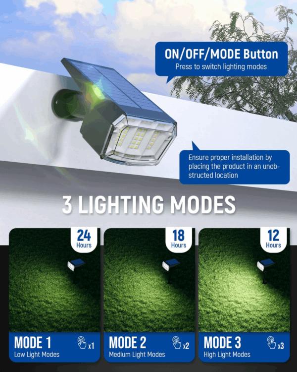 Solar Spot Lights Outdoor 63 LED 3 Lighting,Waterproof IP65 Modes Spotlights for outside House Yard Garden Landscape Lights 4 Pack (Natural Lihgt) - Image 2