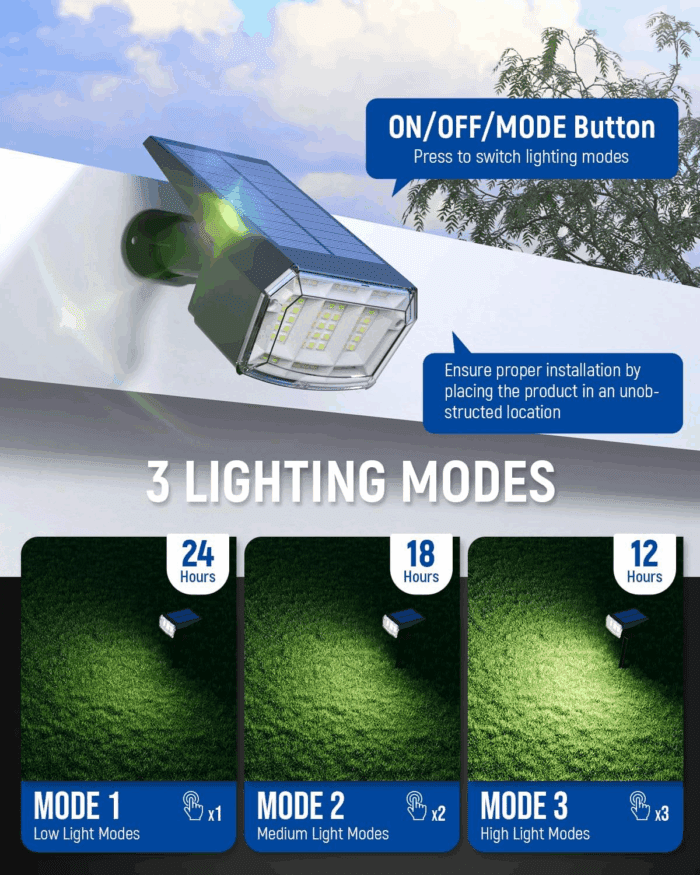 Solar Spot Lights Outdoor 63 LED 3 Lighting,Waterproof IP65 Modes Spotlights for outside House Yard Garden Landscape Lights 4 Pack (Natural Lihgt) - Image 2