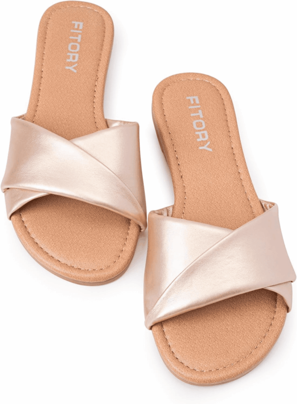 Women'S Flat Sandals Fashion Slides with Soft Leather Slippers for Summer Size 6-11 - Image 2