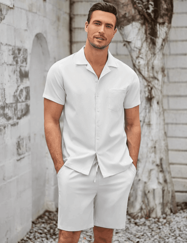 Mens Short Sets 2 Piece Summer Beach Outfits Short Sleeve Shirts and Shorts Sets for Men - Image 2