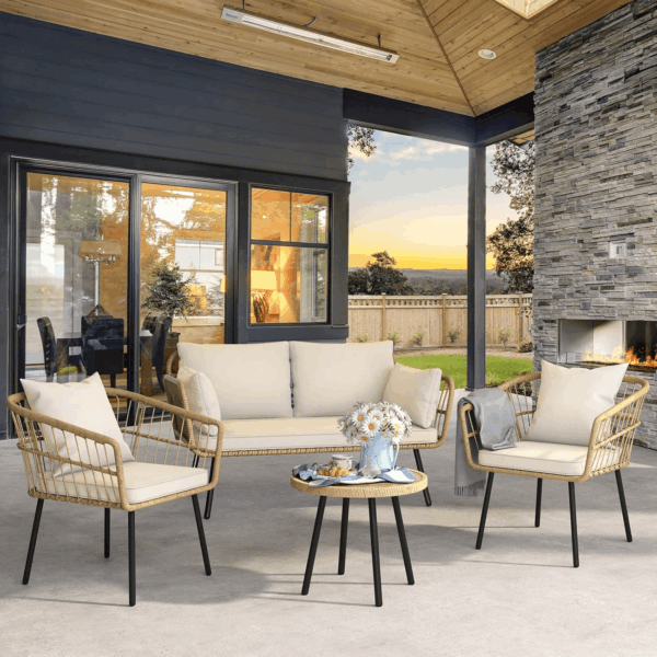 3 Pieces Outdoor Wicker Patio Conversation Bistro Set, All-Weather Rattan Patio Furniture Set with Table & Cushions, Outdoor Sectional Sofa for Patio, Balcony, Backyard, Deck - Image 7