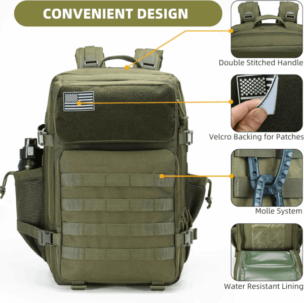 Tactical Backpack - Military Molle Bag 3 Days Pack for Men and Women Large Assault Rucksack 45L (Green) - Image 7