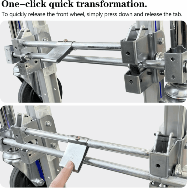 Convertible Dolly Cart with Wheels, 2 in 1 Heavy Duty Aluminum Hand Truck Dolly Foldable,With 2 Large Wheels & Brakes,1000Lbs Load for Furniture, Electrical Appliances & Large Cartons - Image 5