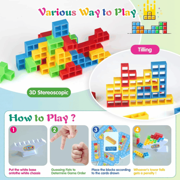 64Pcs Tetra Tower Game, Stack Attack Family Board for 2 Players Family Games, Building Blocks Stacking Balance Games Toys for Kids, Adults, Friends, Classroom, Family and Travel Party - Image 5