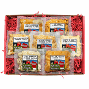 - 100% Wisconsin Cheese Curd Variety Sampler Gift Box - (Pack of 7) | Huge Gift Box | Perfect for Parties, Charcuterie Boards and Birthday Gifts | Cheese Curds | Housewarming Gift | Birthday Gift | Great Easter Gift for Cheese Lovers