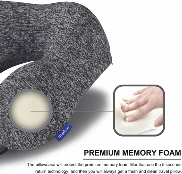 Travel Pillow for Airplane, Premium Memory Foam Neck Pillow for Flight Headrest Sleep, Portable Plane Accessories, Deep Gray - Image 4