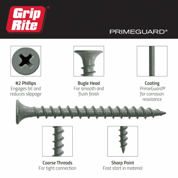 PTN114S1 PG10 Polymer Coated #6 X 1-1/4" Coarse Thread Deck Screw, Gray, 1Lb Box - Image 4
