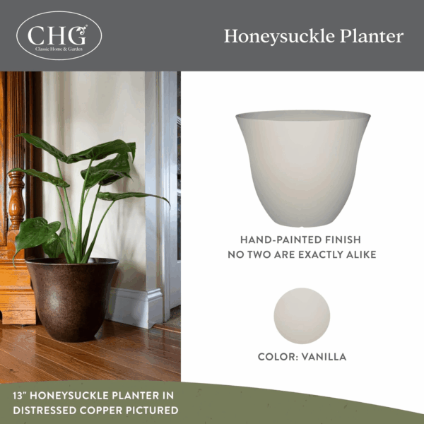 Honeysuckle Resin Flower Pot Planter, White Vanilla, 15" - Image 2