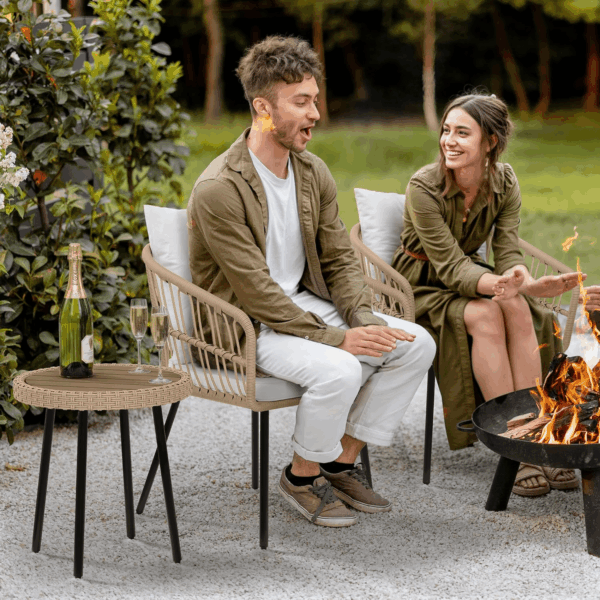 3 Pieces Outdoor Wicker Patio Conversation Bistro Set, All-Weather Rattan Patio Furniture Set with Table & Cushions, Outdoor Sectional Sofa for Patio, Balcony, Backyard, Deck - Image 3