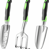 Garden Tools, 3-Piece Garden Tool Set with Non-Slip Ergonomic Handles, Lightweight Aluminum Alloy Rust-Proof Durable Gardening Hand Tools, Ideal Gardening Tools Gifts for Women and Men