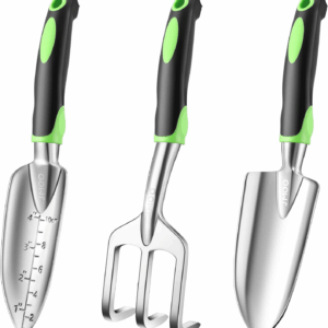 Garden Tools, 3-Piece Garden Tool Set with Non-Slip Ergonomic Handles, Lightweight Aluminum Alloy Rust-Proof Durable Gardening Hand Tools, Ideal Gardening Tools Gifts for Women and Men